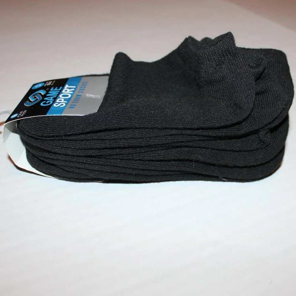 New Black Game Sport No Show Socks 6 Pack Kids Size Small S 10-4 Poly Spandex